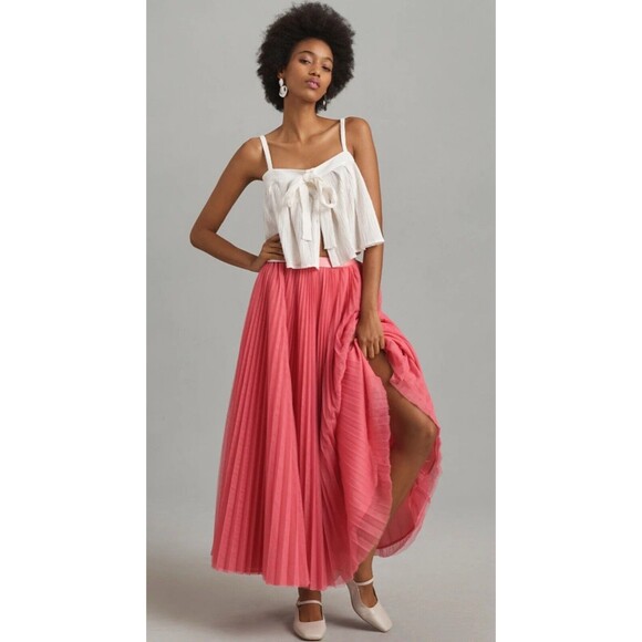Anthropologie Hutch Skirt Classic Preppy Rose Holiday Pleated Tulle Medium New